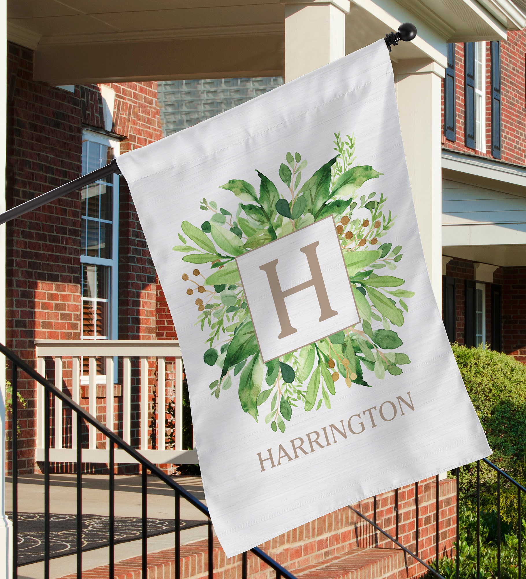 Spring Greenery Personalized House Flag